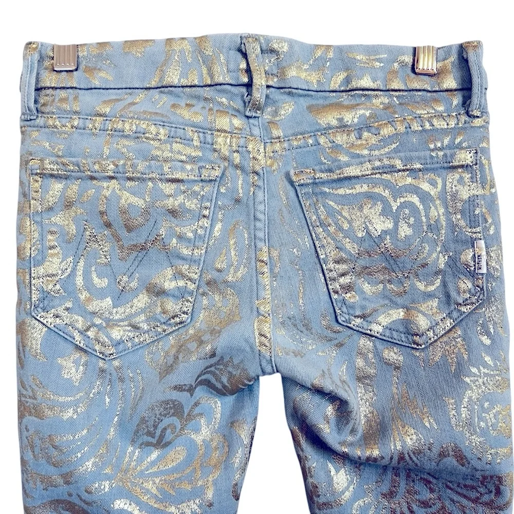 Mother The Looker Gold Rush Baby Gold Stencil  Light Blue Jean Women’s size 26 - Picture 5 of 15